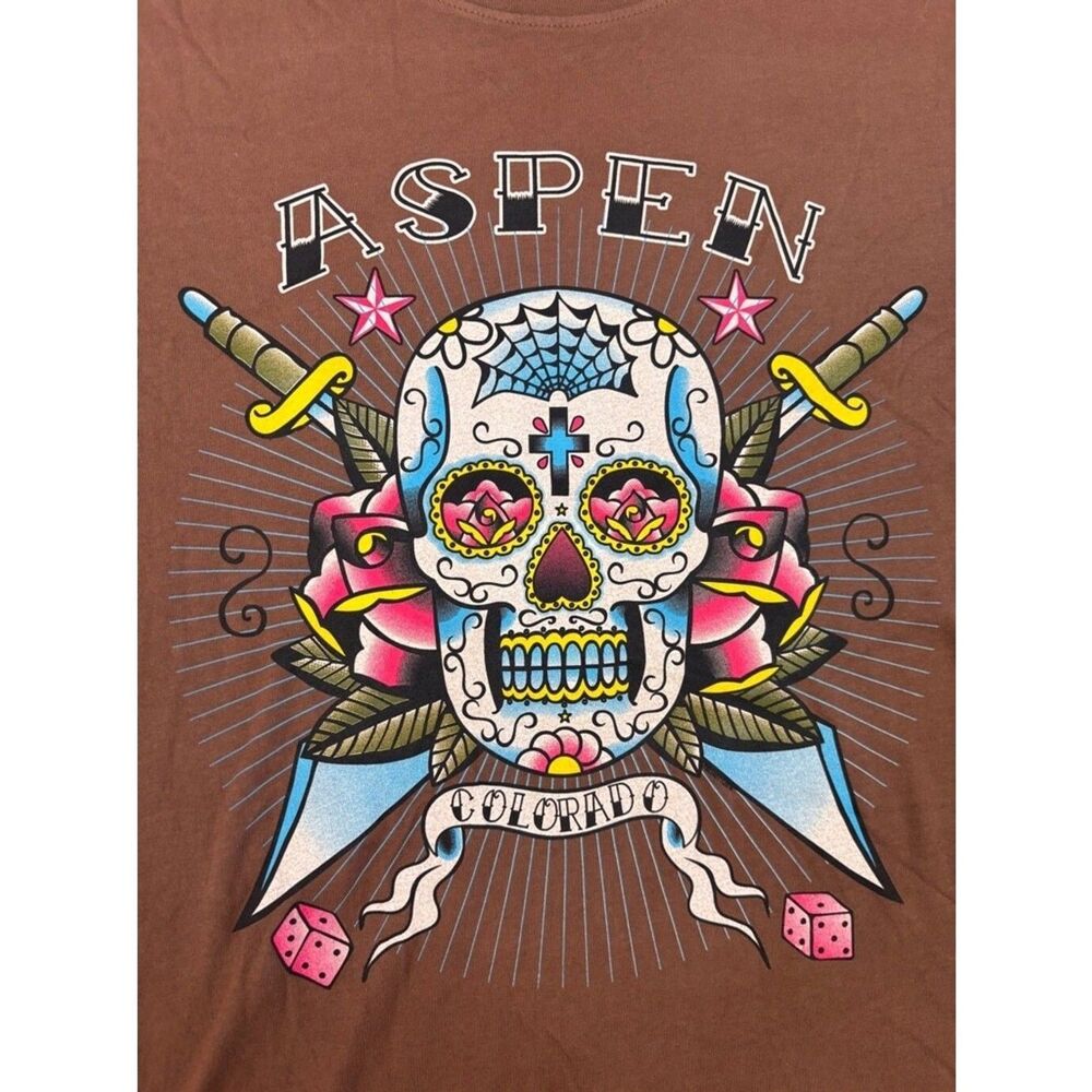 Alternative T-shirt Men's L Brown Aspen Colorado Skull